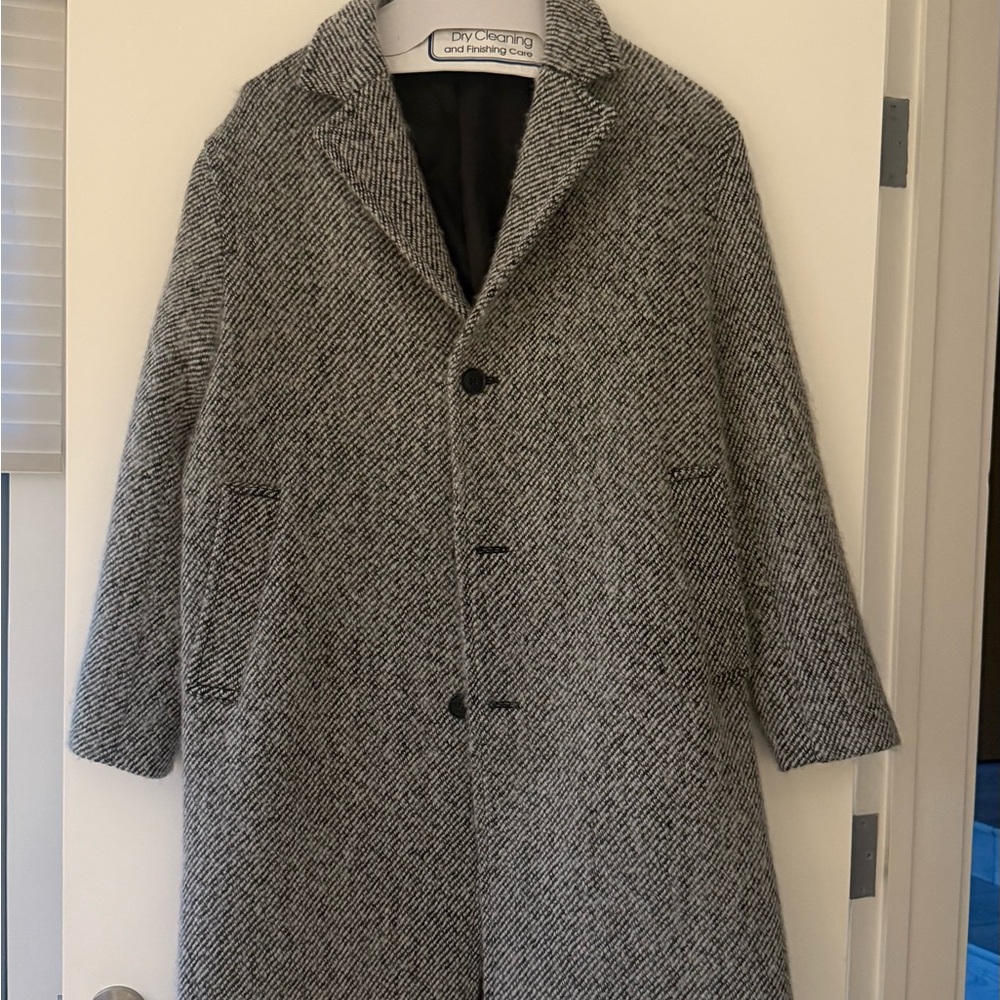 H&M Black and White Herringbone Trench Coat - Size M